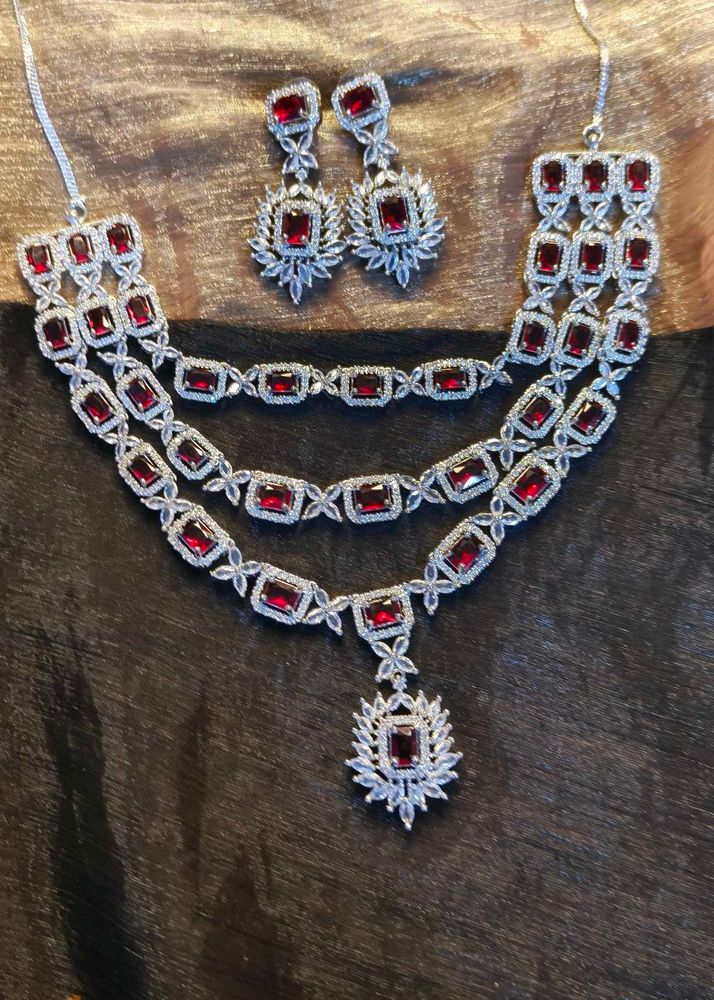 Red  Cubic Zirconia Stone Necklace &amp; Earring Set