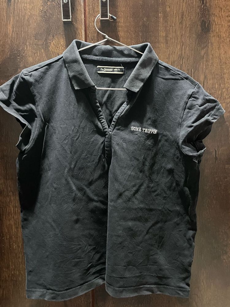 Black 'GONE TRIPPIN' Polo Shirt