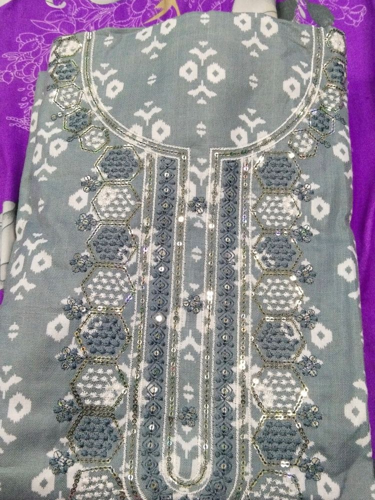 Grey Colour Cotton Dress Material