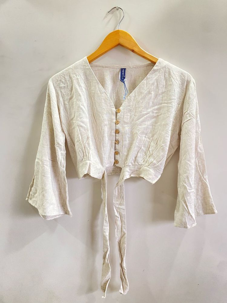 Natural Linen Crop Tie-Top