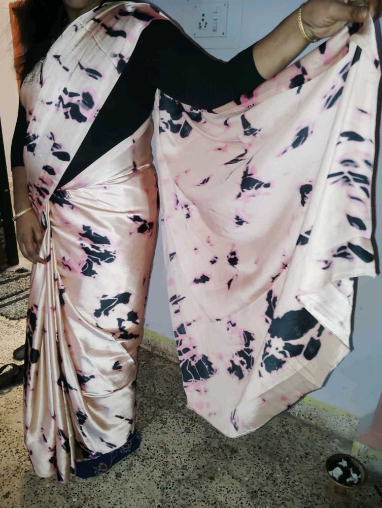 satin saree with black blouse