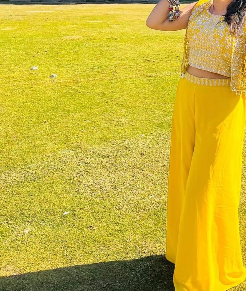 Yellow Embellished Palazzo Suit