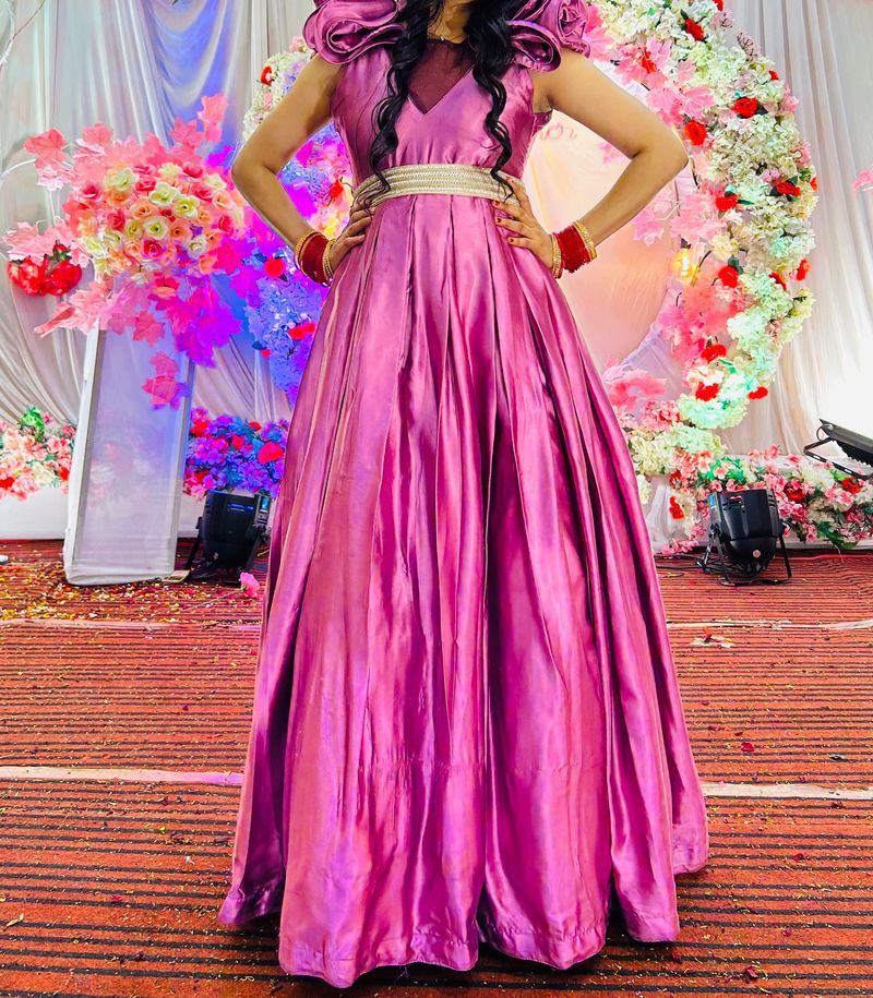 Purple Barbie Gown Full Flared With Dramatic Sleev