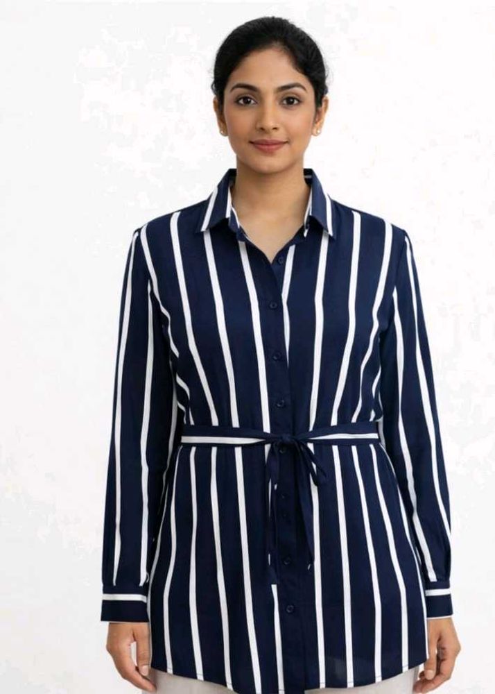 L.O.V Striped Shirt Dress with Tie