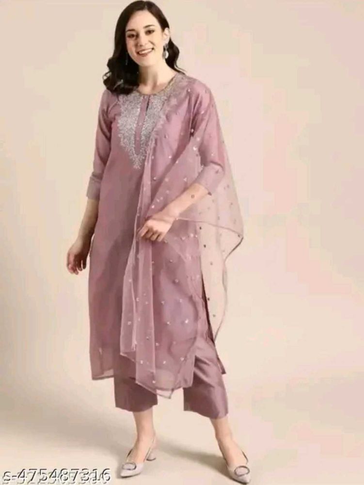 Elegant Mauve Pink Women&#39;s Kurti Set With Dupatta