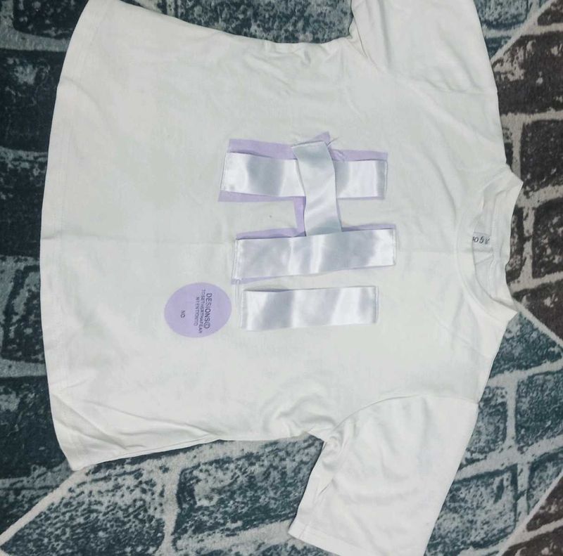 White Tee with Ribbon Detail