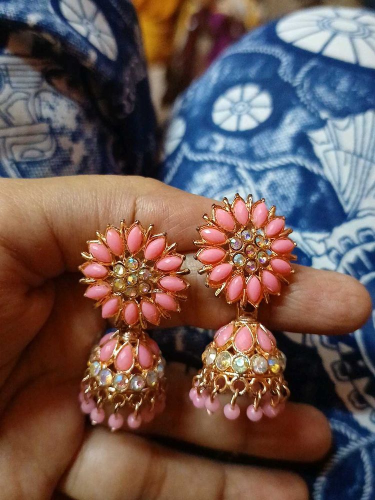 Pink Jhumka Earrings