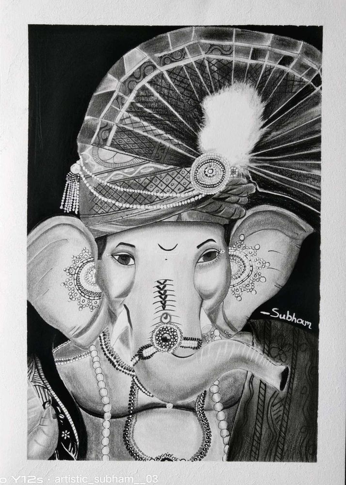 Ganesha Graphite And Charcoal Pencil Sketch