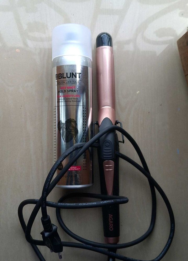 Agaro Hair Curling Iron &amp; Bblunt Hold Spray