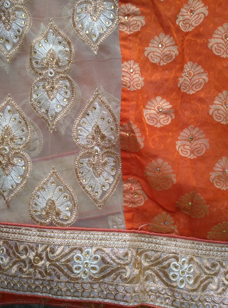 Golden &amp; Orange Saree With bluose
