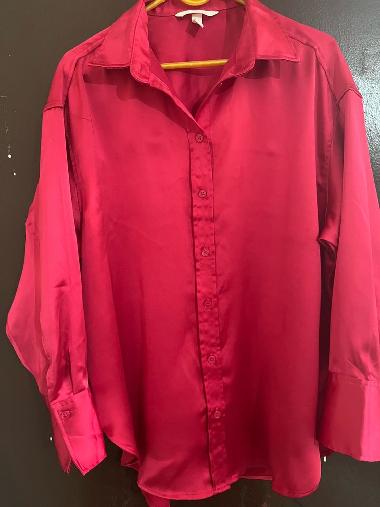 H&amp;M Hot Pink Satin Shirt
