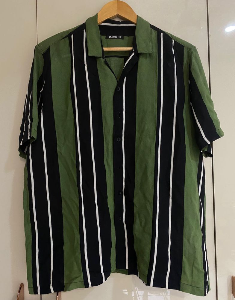 Mens Olive And Black Stripes Shirt