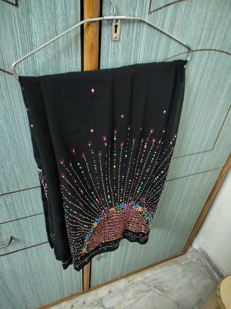 Black Embroidered Saari