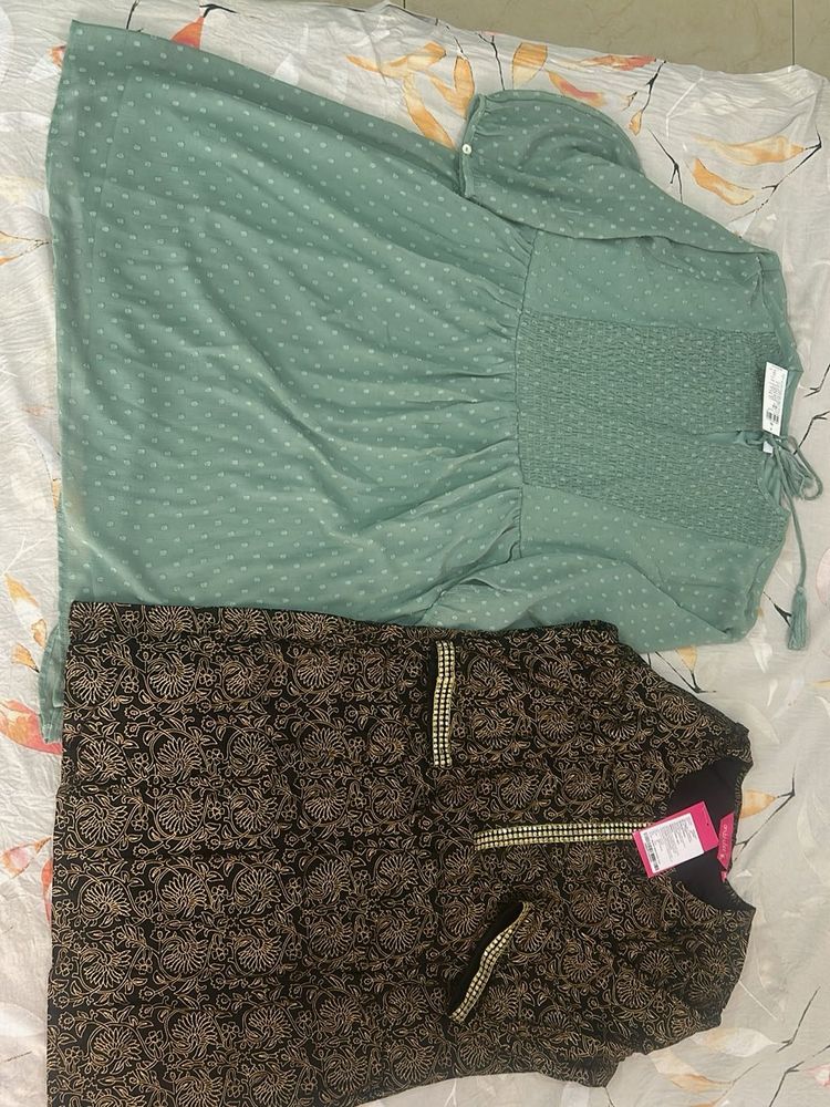 Black kurti and Green dress combo