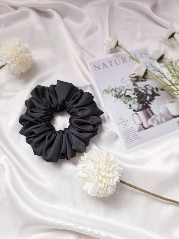 XXL SATIN BLACK Scrunchies,  Pack Of 3