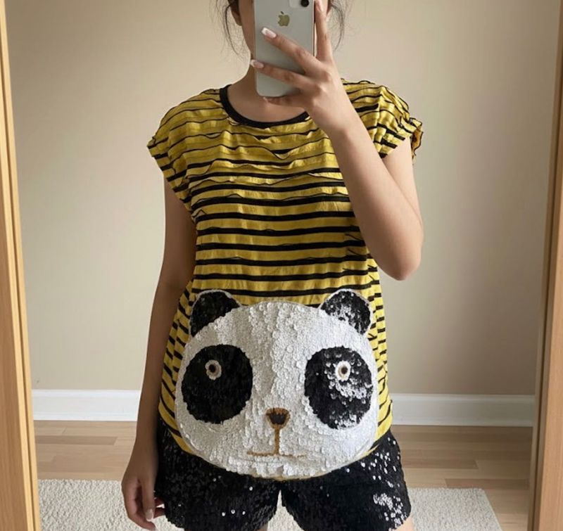 Panda ruffles and Sequin T-Shirt