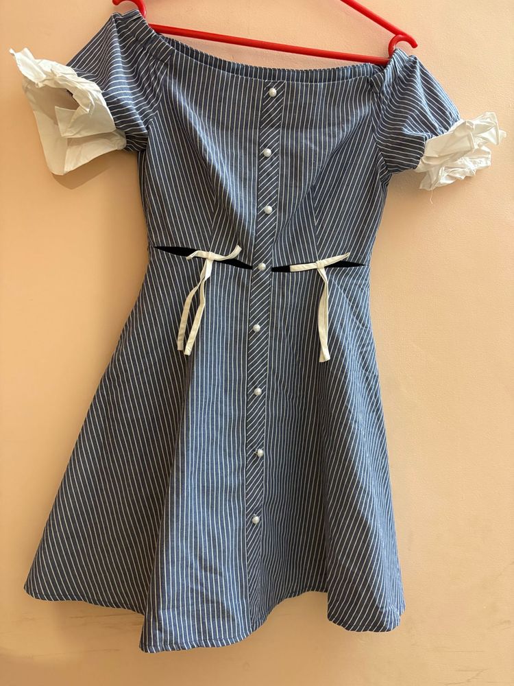 Striped Off-Shoulder Mini Dress