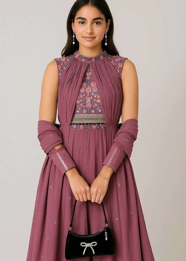 Purple Crop Top Plazo Set