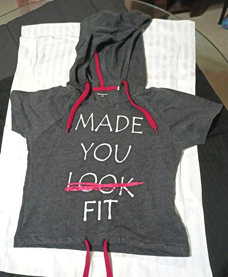 Grey Crop Top Hoodie For Women