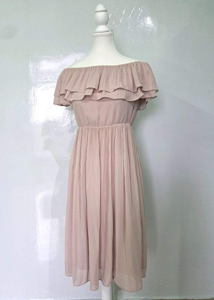 Blush Off-Shoulder Ruffle Dress