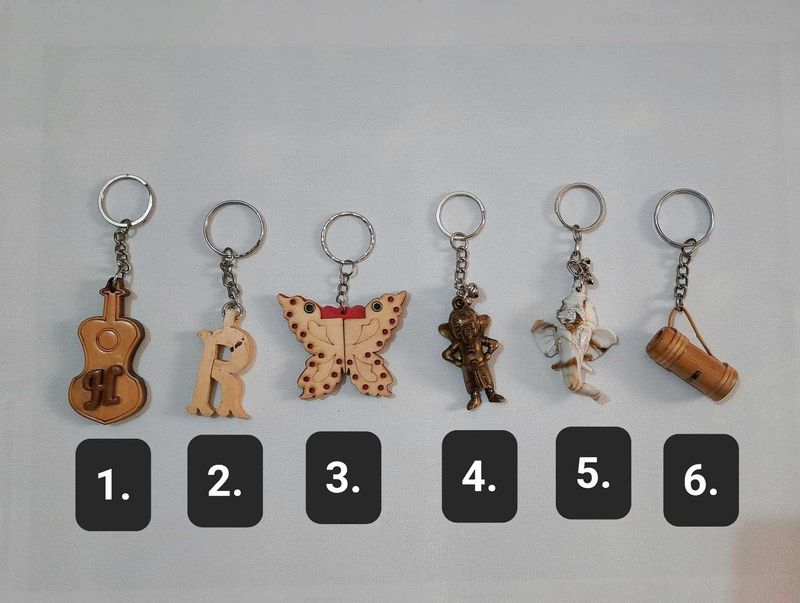 Assorted Wooden Keychains - Set of 6