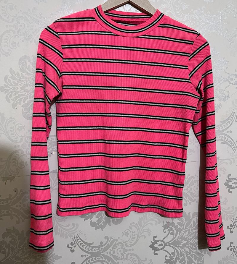 Pink Striped Long Sleeve Top