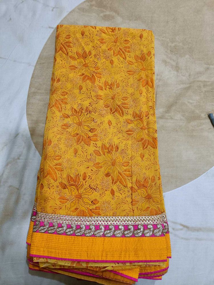 Yellow Floral Fabric with Pink Border
