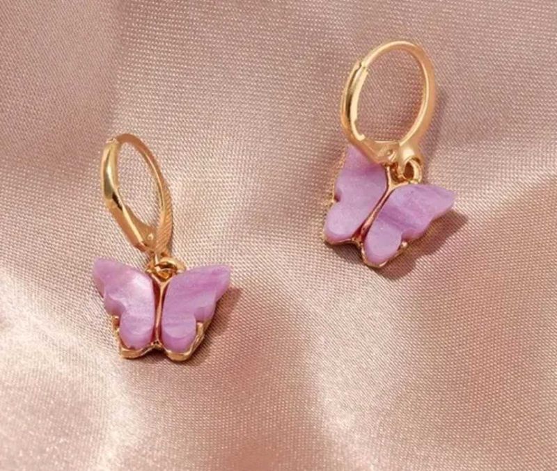 Cute Trendy Butterfly Colorful Drop Hoop Earring.