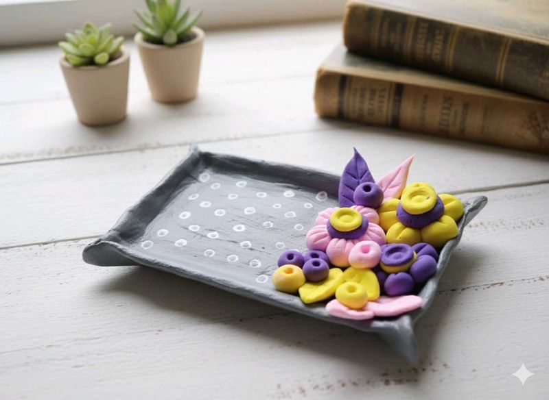 Handcrafted Clay Floral Trinket Dish