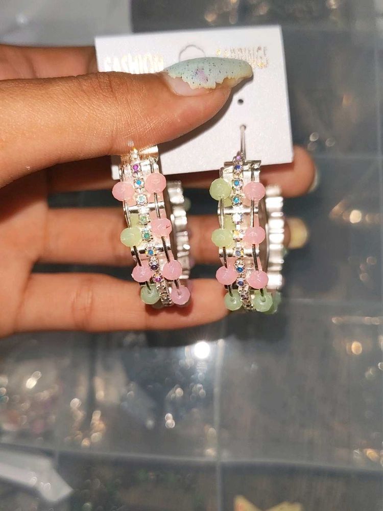 Light Green And Pink Colour Combination Earing ❤️