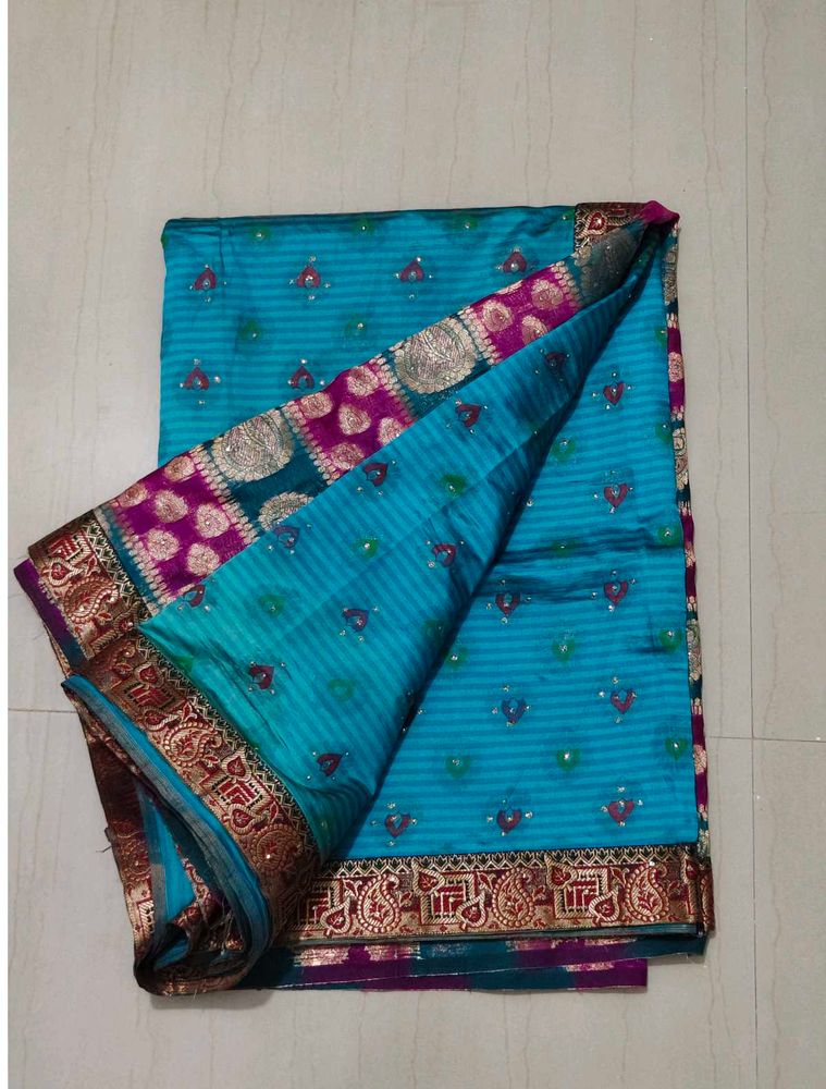 Elegant Blue &amp; Pink Saree