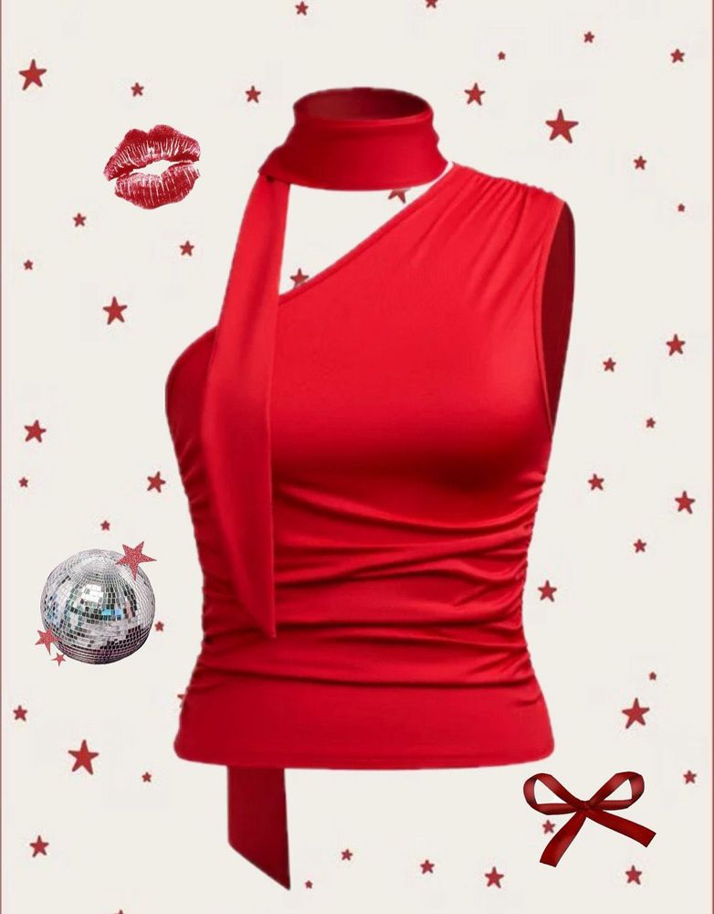 Red Asymmetric Neck Tie Top (savana)