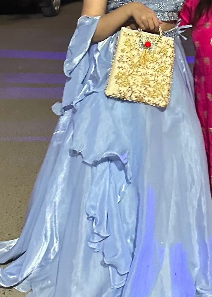 Blue Ruffle Lehenga with Embellished Top