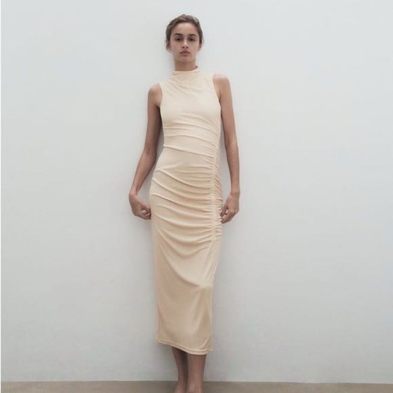Zara Ruched Cream Maxi