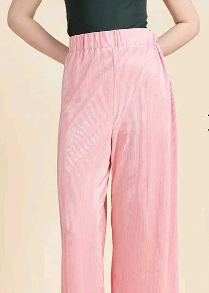Pink Corduroy Wide Leg Pants