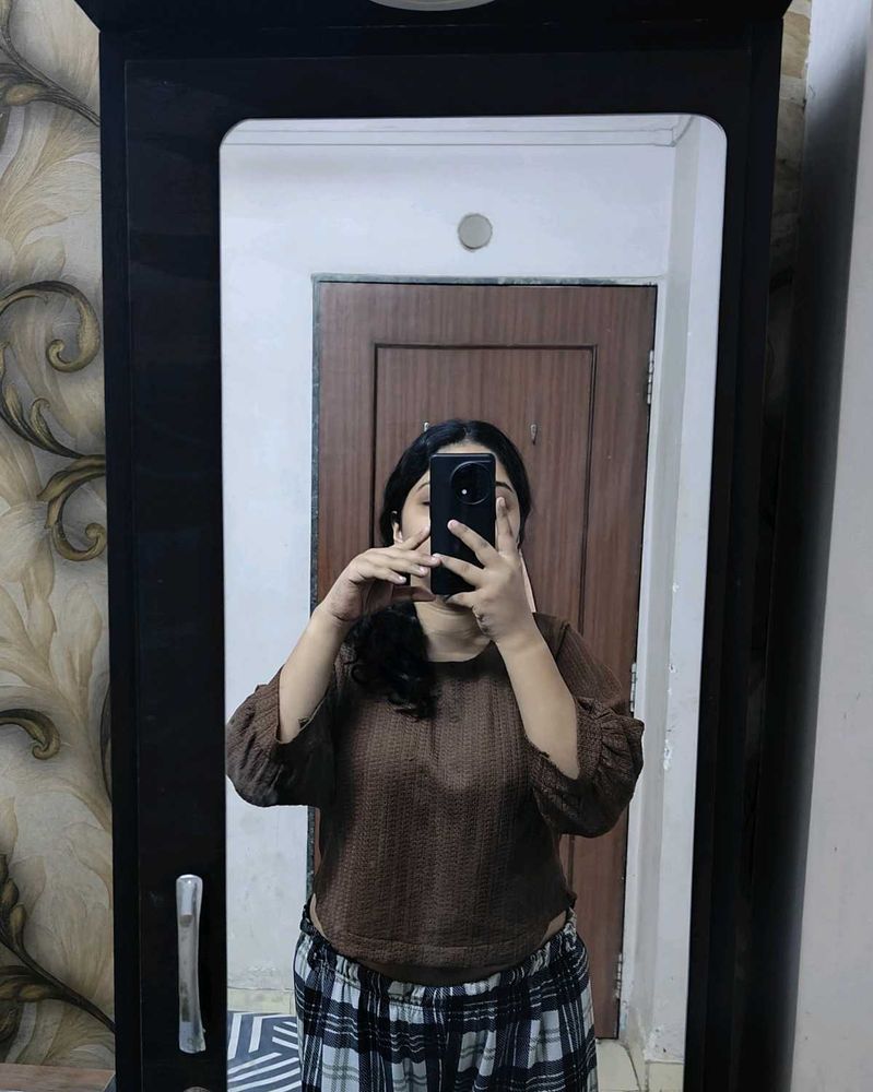 Crop Top | Brown | Knit Type Material