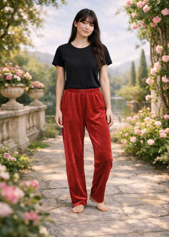 Velvet Lounge Pants - Red