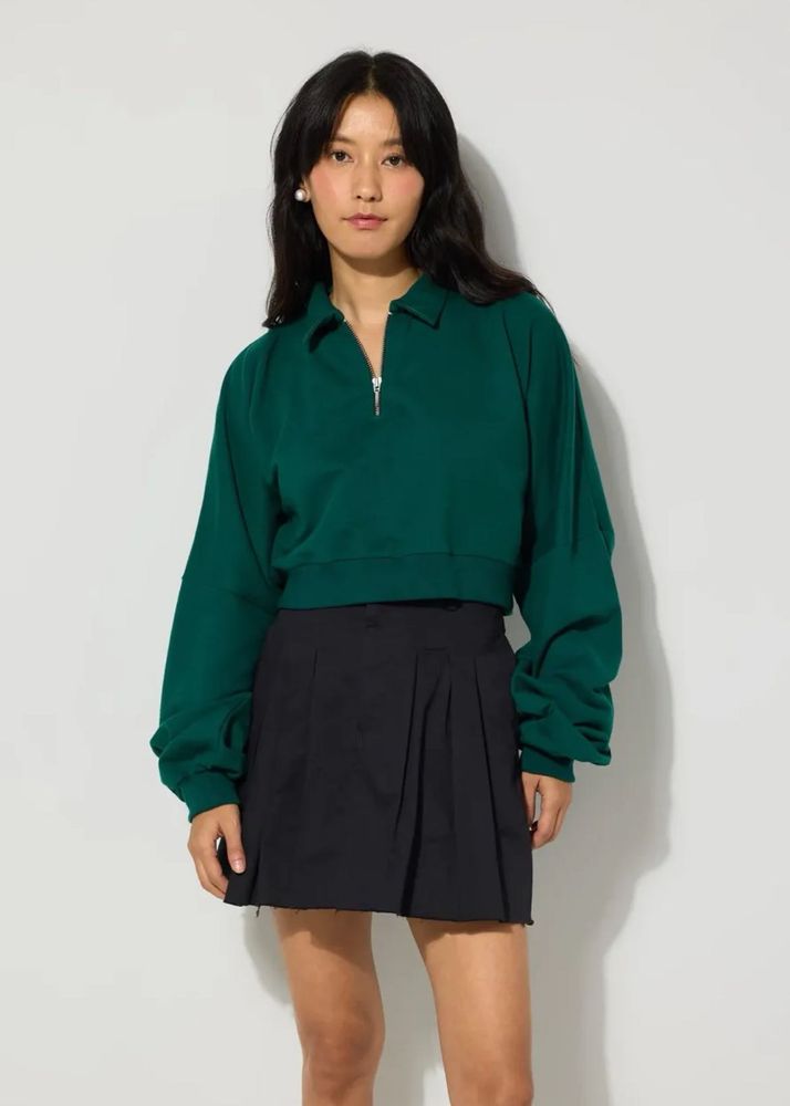 Green Cropped Pullover &amp; Black Skirt