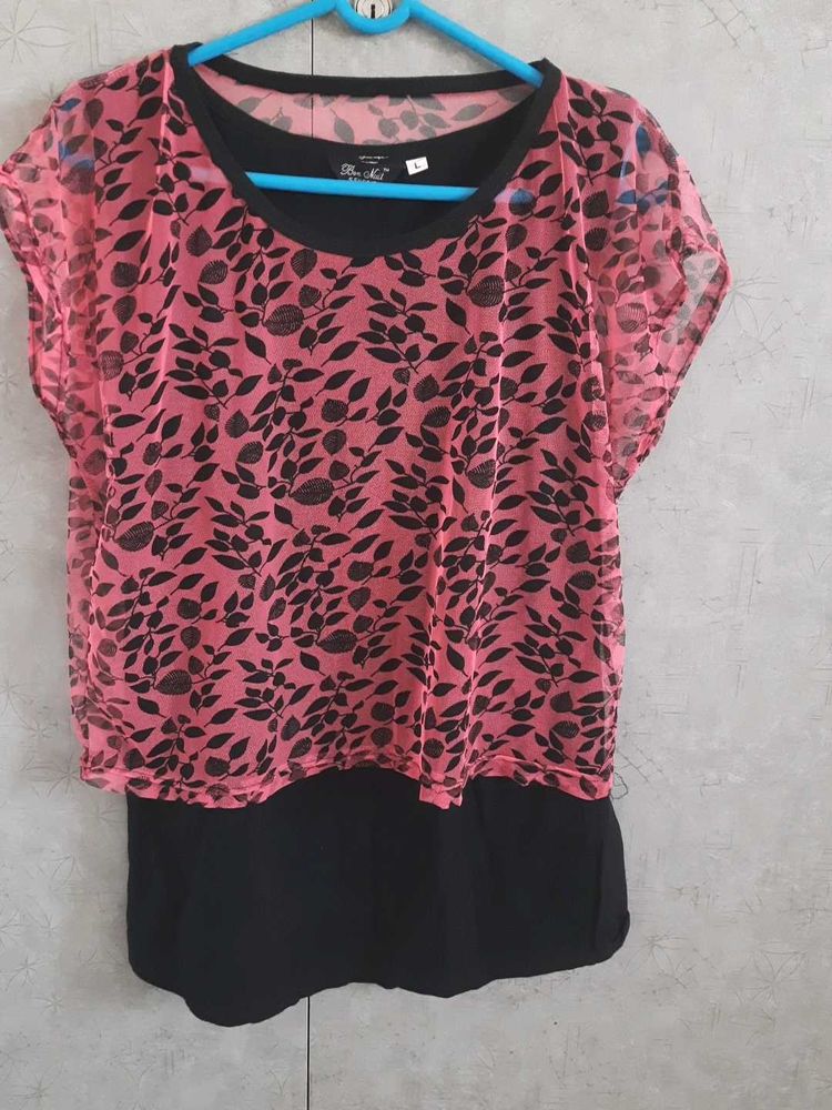 Pink &amp; Black Netted Tee