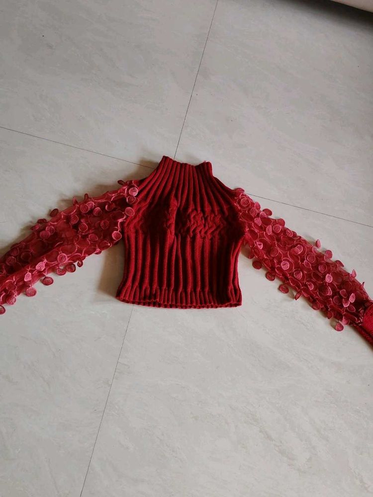 Red Floral Sleeve Sweater