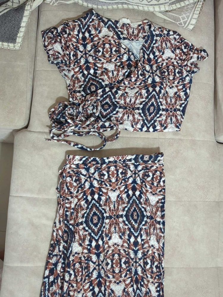 Patterned Top and Skirt Set