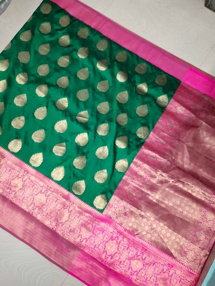 Very Beautiful Green And Pink Pattu Saree
