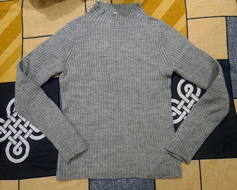 Gray Knit Turtleneck Sweater