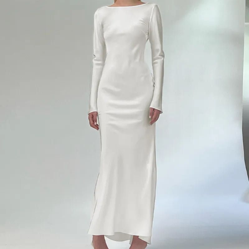 NEWME Silver Satin Maxi
