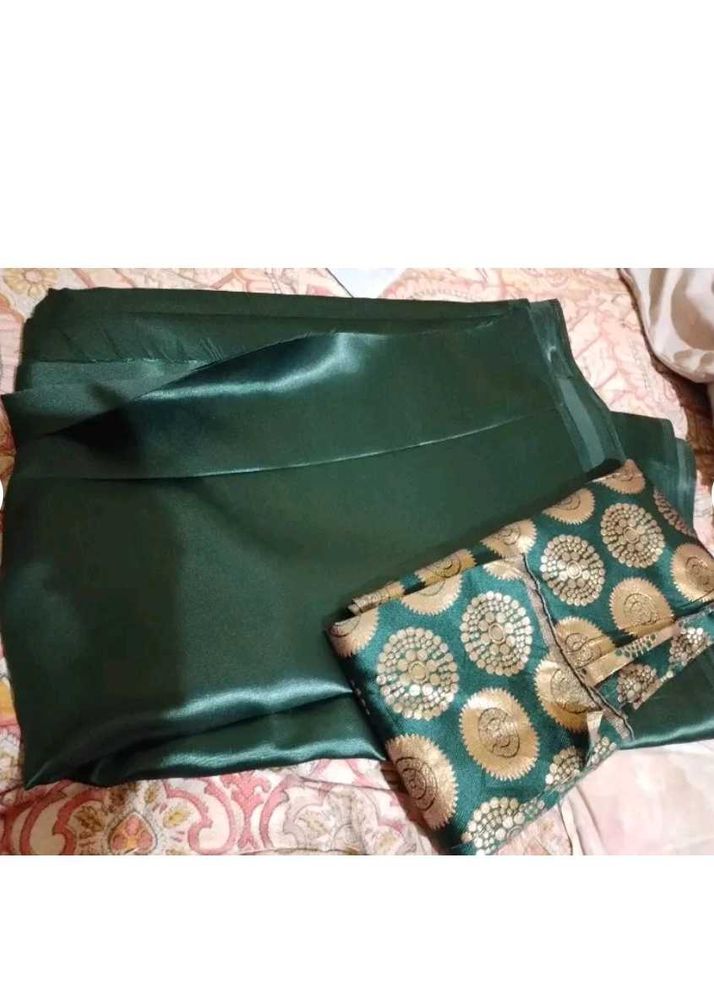 New silk green colour party wear saree with blouse