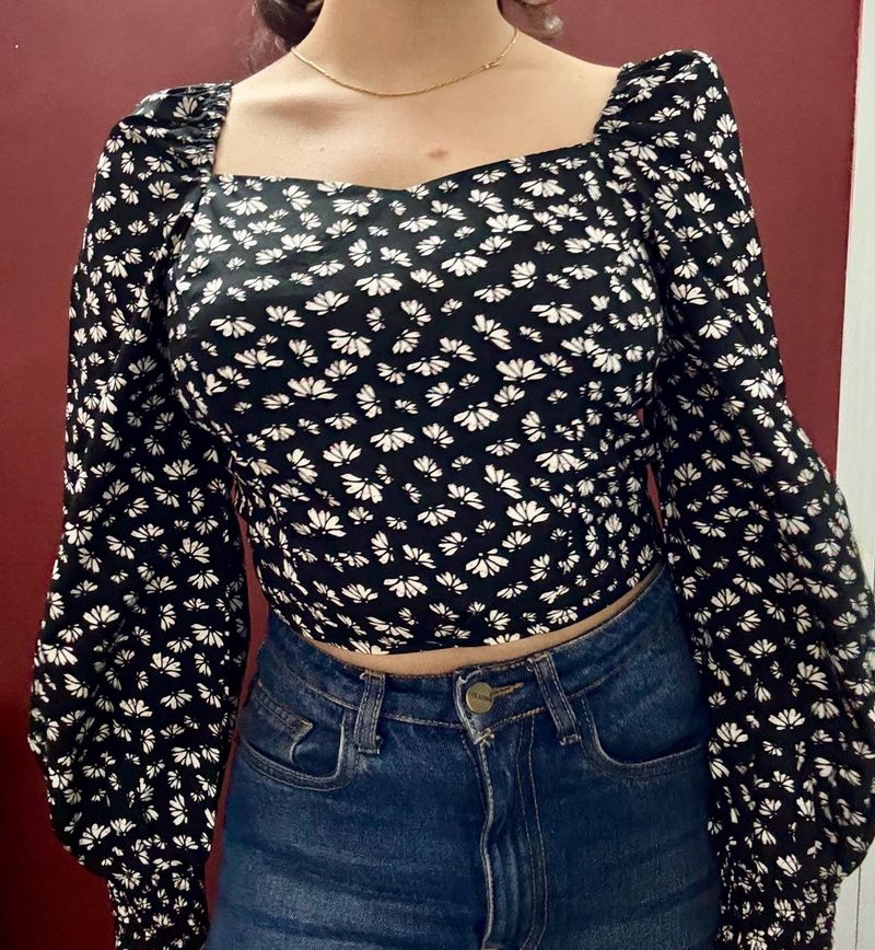 Floral Long Sleeve Crop Top