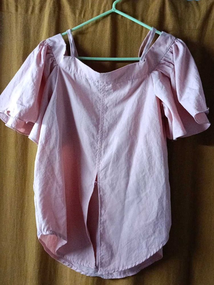 Pink Puff Sleeve Top With Green shirt Combo