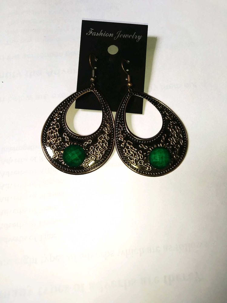NEW, Green Gemstone Dangle Earrings