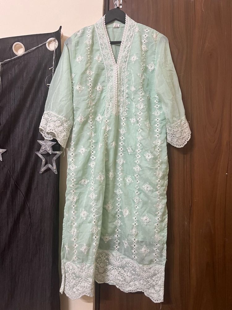 Mint Green Embroidered Kurta