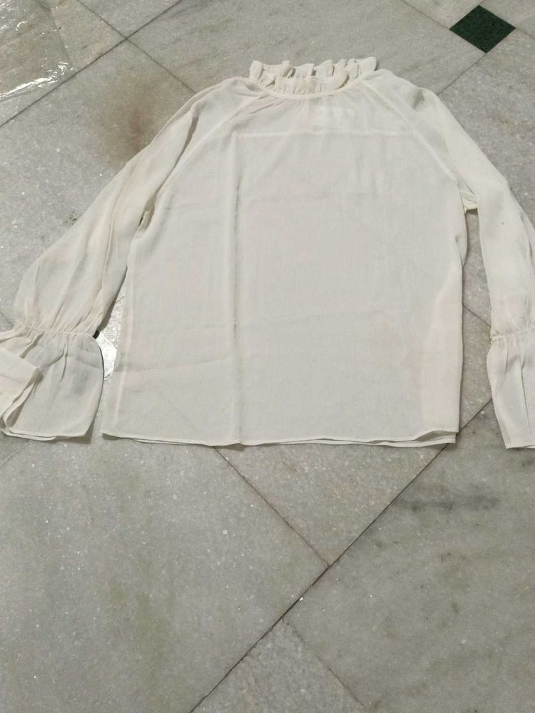 XXL Size White Ruffle Blouse